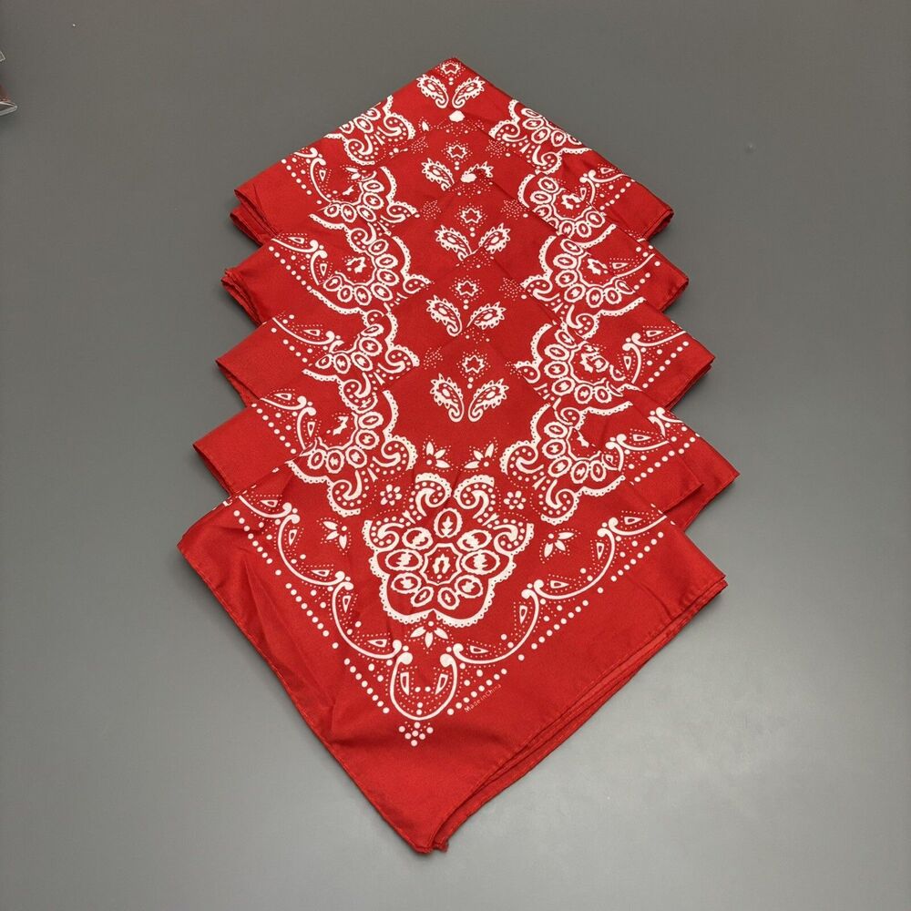 Bandana Red White Paisley Western Hip Hop Hairband Headband - Lot Of 5 - FLAW